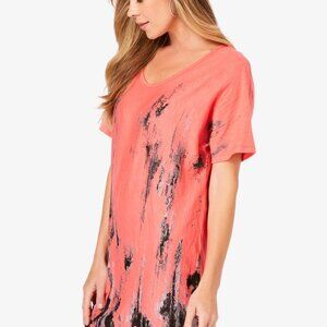 Roaman's Women's Plus Size Printed Slub Tunic Top Sunset Coral Abstract 2X 26/28
